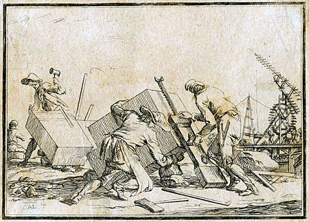 gravure_17eme_siecle_tailleurs_pierre_et_cric_sur_un_chantier