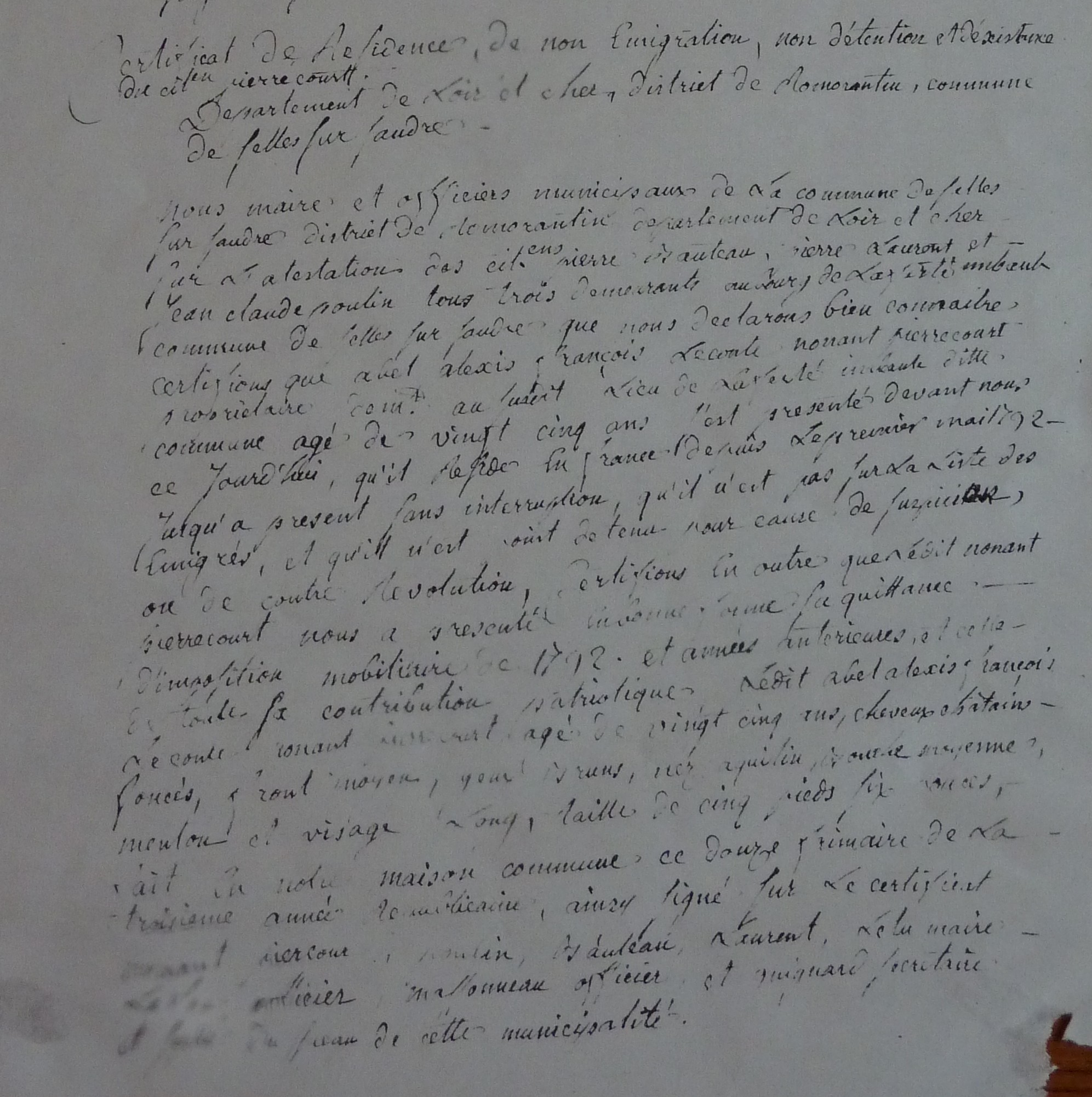 Selles St Denis - Certificat de citoyenneté - 26 août 1767