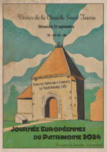 Affiche pour les JEP 2024 à La Ferté-Imbault avec des visites de la chapelle Saint Taurin le dimanche 22 septembre