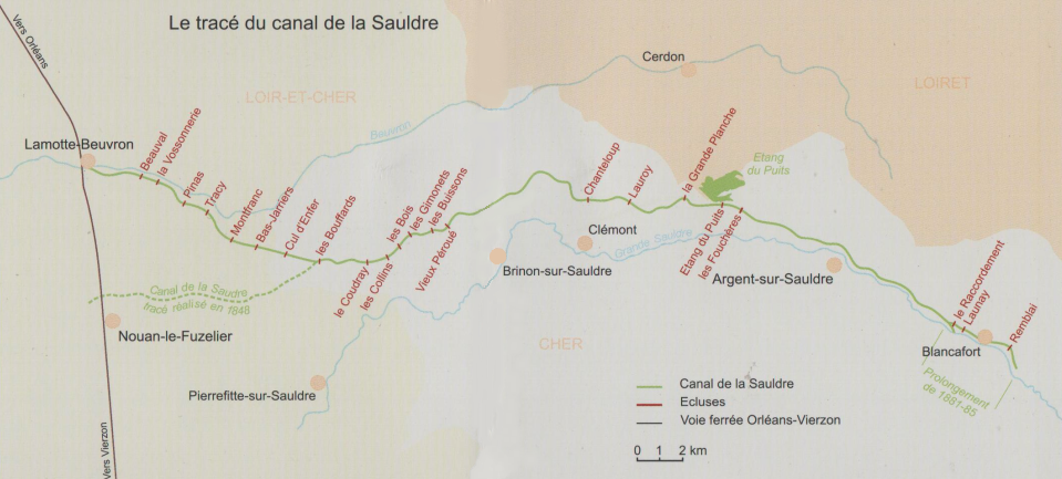 Tracé du canal de la Sauldre